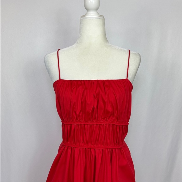 COS Gathered-Waist Midi Dress Red Bright Sleeveless Size 12 NWOT - Picture 7 of 14